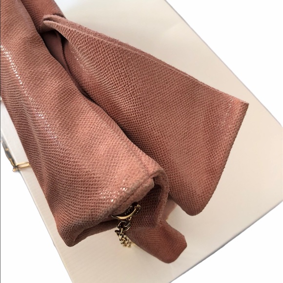 RED Valentino Shimmery Dusty Pink Bow Clutch Crossbody Bag With Gold Chain Strap - Picture 6 of 16